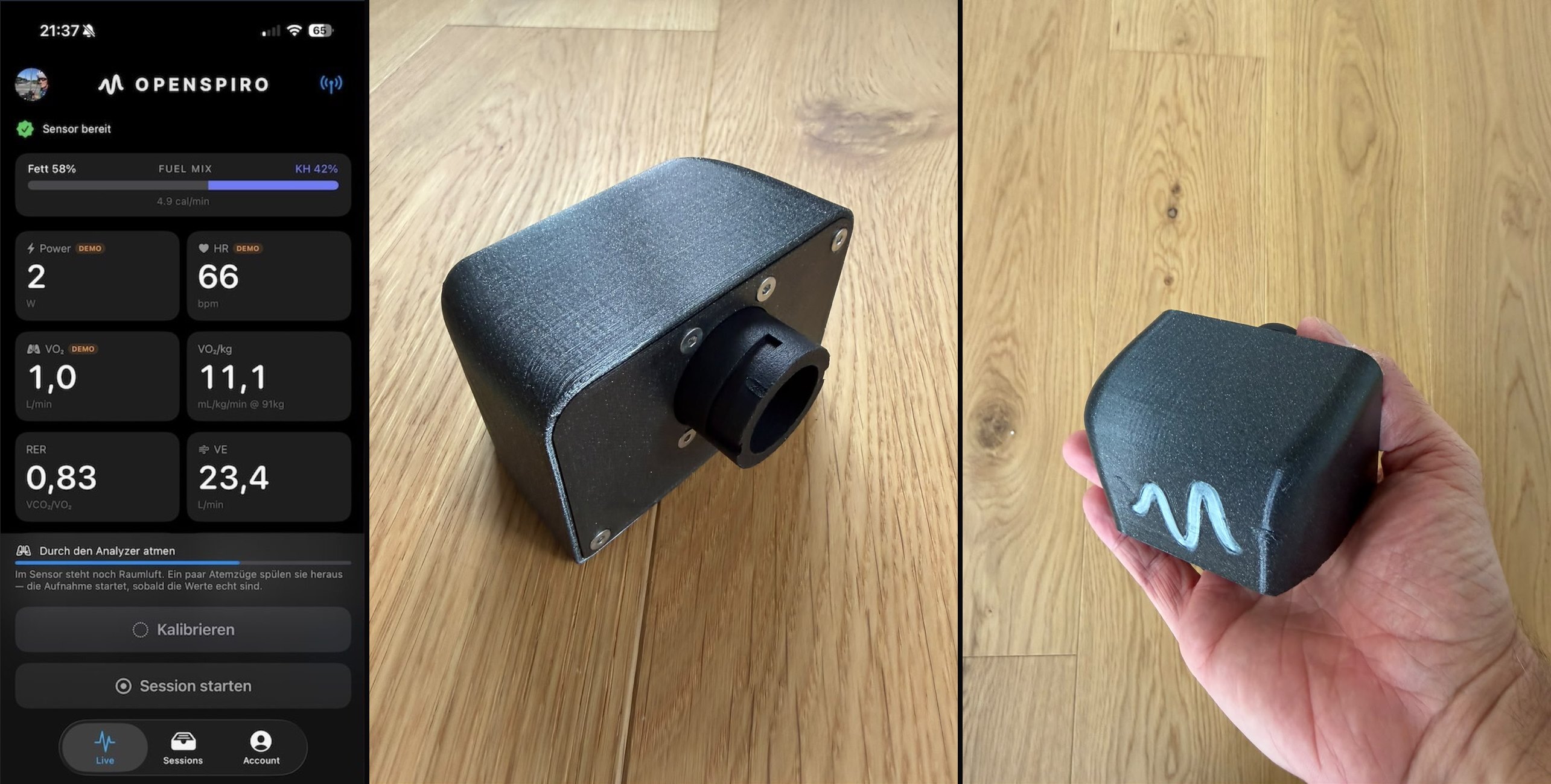 OSM1 prototype with the OpenSpiro iOS app